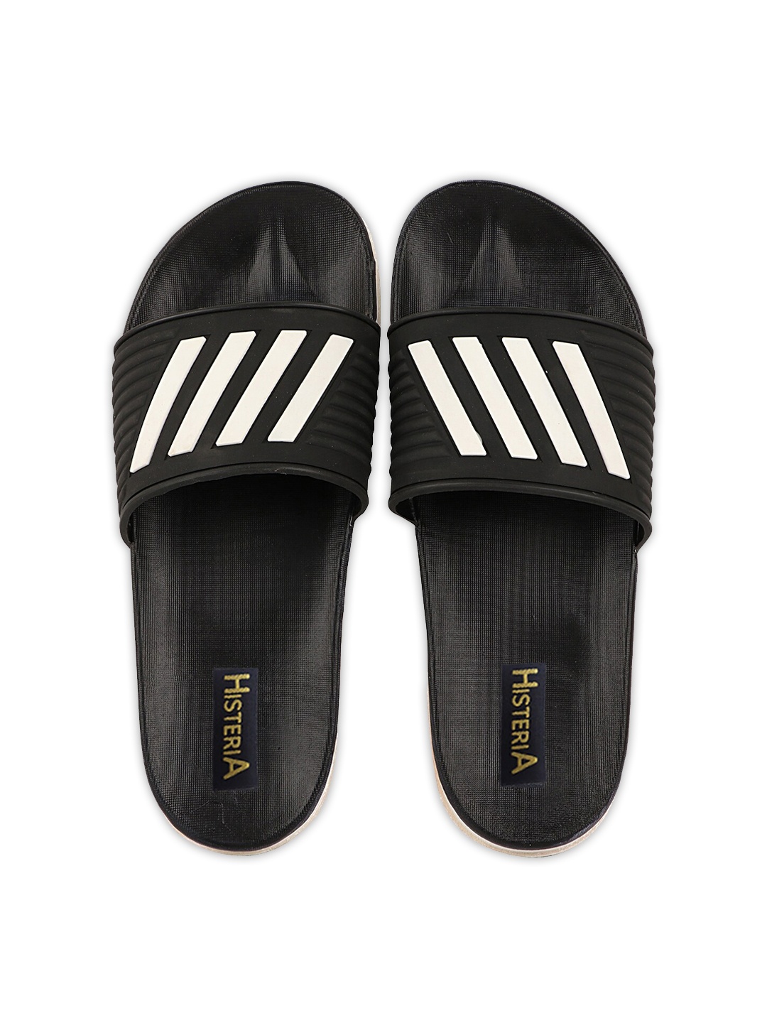 

Histeria Men Black & White Striped Rubber Sliders