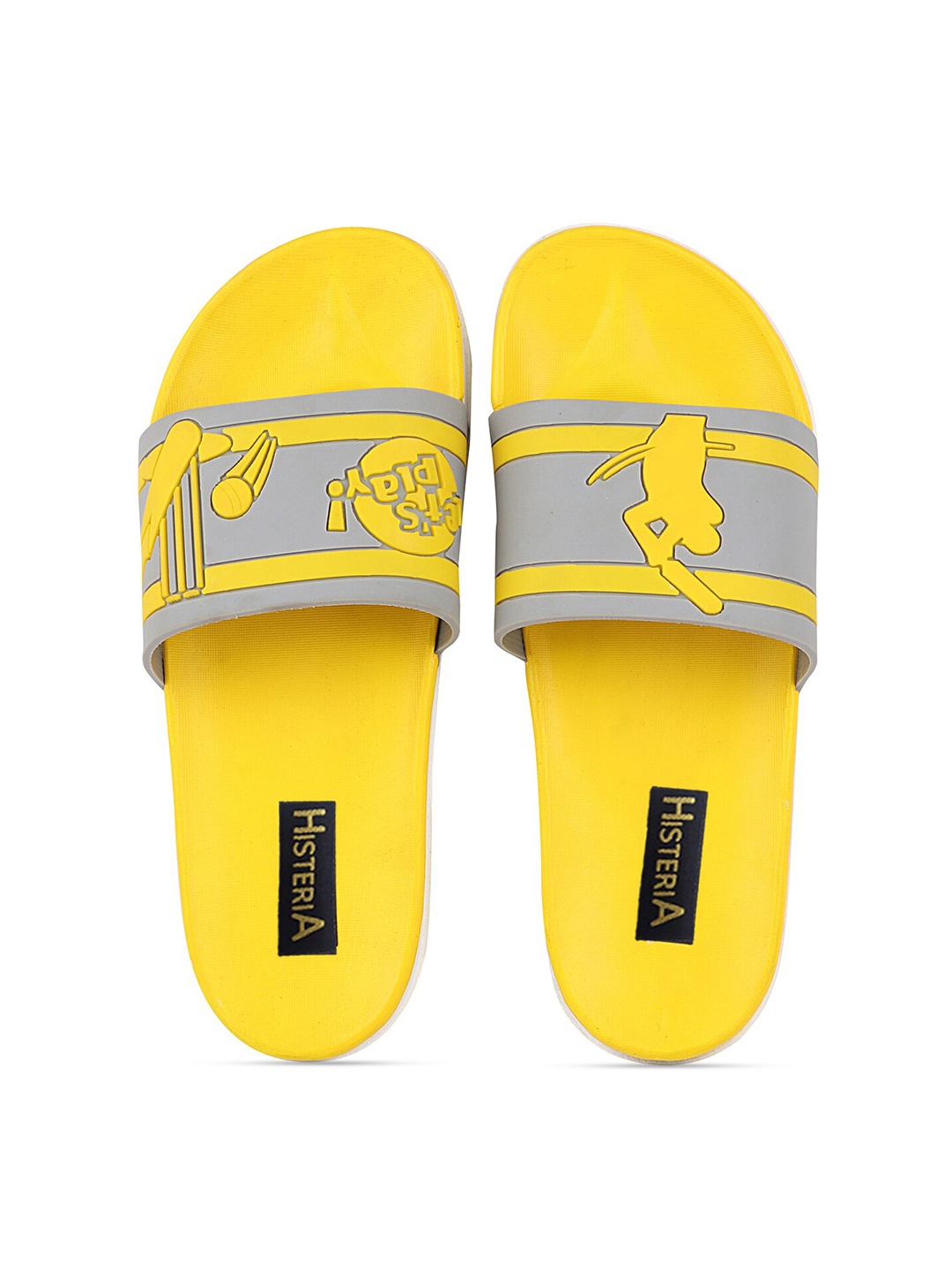 

Histeria Men Yellow & Grey Printed Rubber Sliders