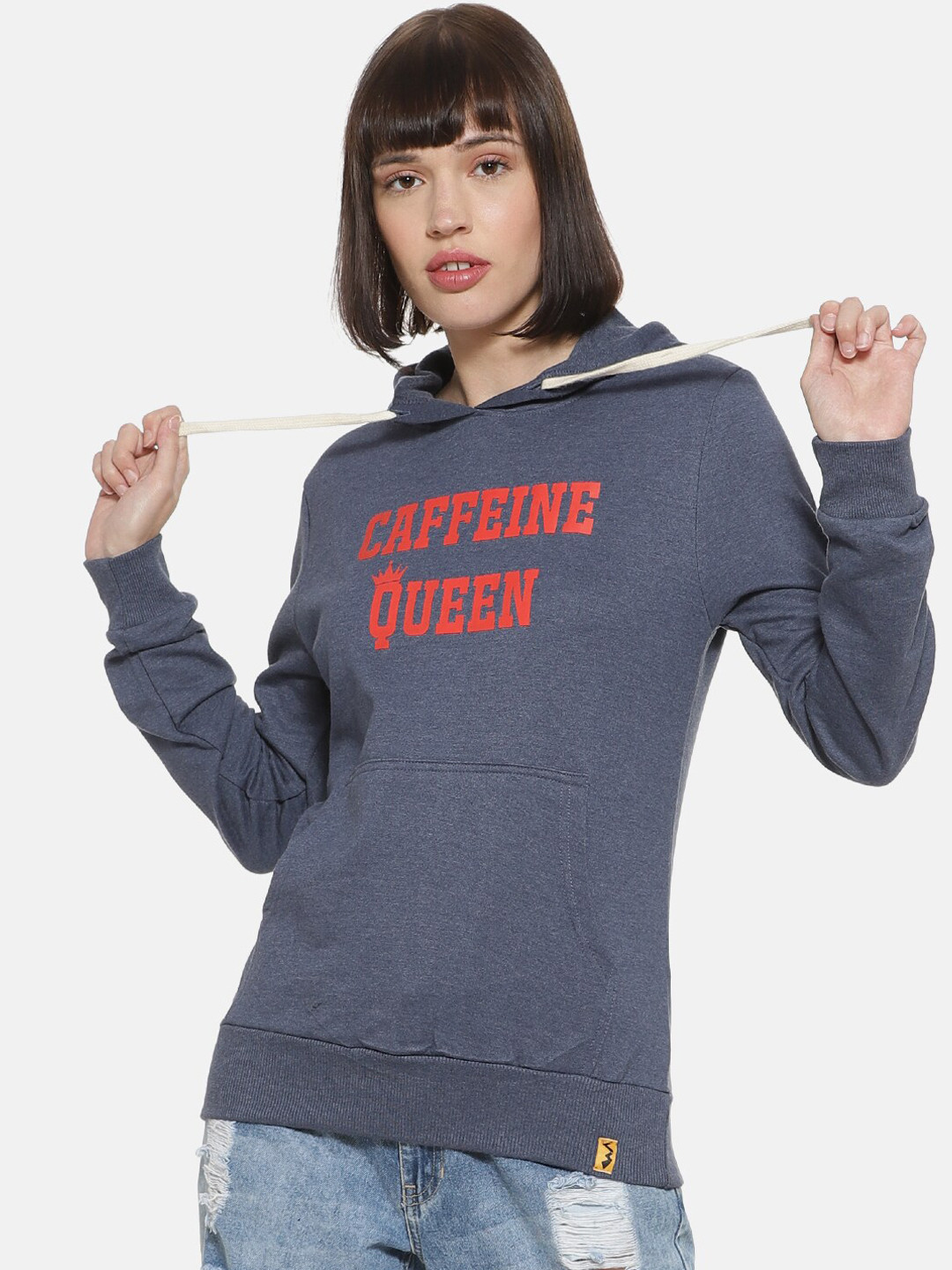 

Campus Sutra Women Blue Printed Hooded Sweatshirt