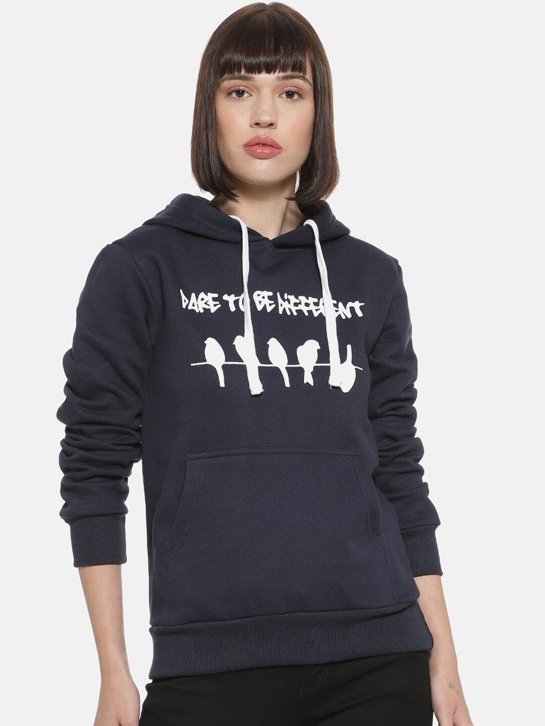 

Campus Sutra Women Blue Typography Printed Hooded Sweatshirt