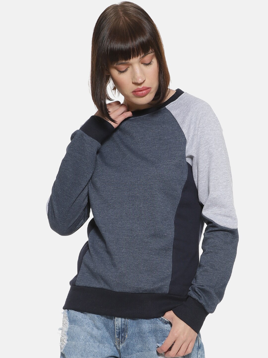 

Campus Sutra Women Grey Colourblocked Sweatshirt, Blue