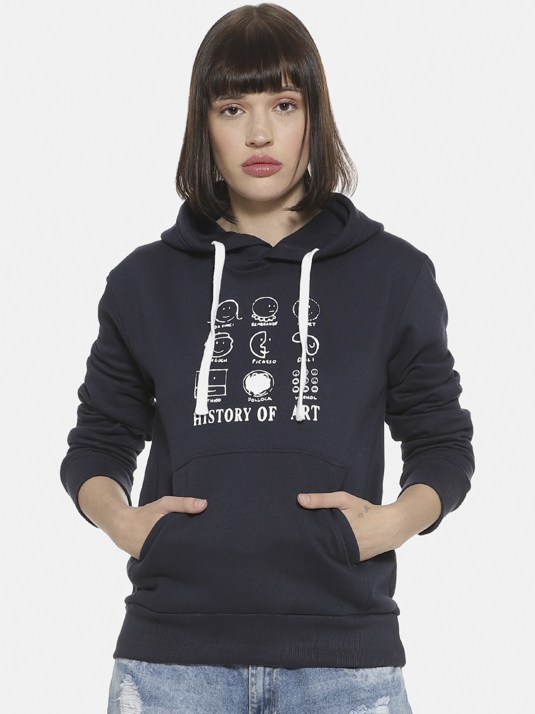 

Campus Sutra Women Blue Printed Hooded Sweatshirt