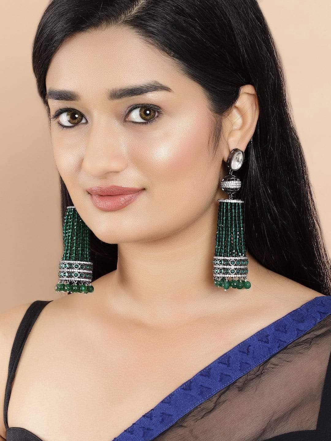 

Rubans Green & Silver-Toned Contemporary Drop Earrings