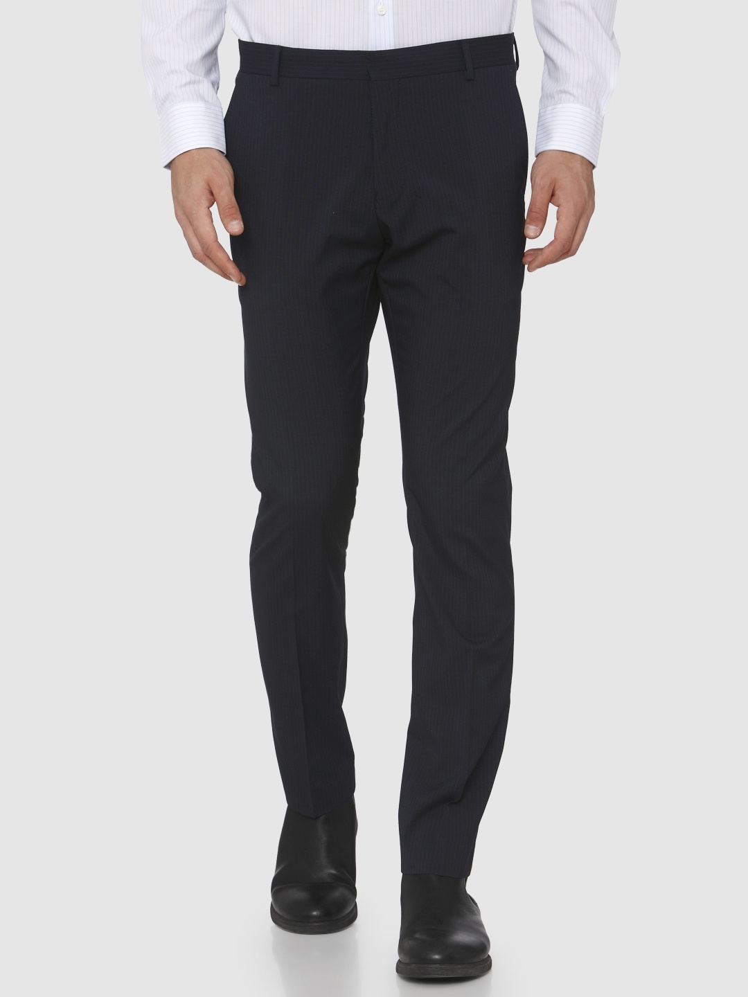 

SELECTED Men Navy Blue Striped Slim Fit Formal Trousers