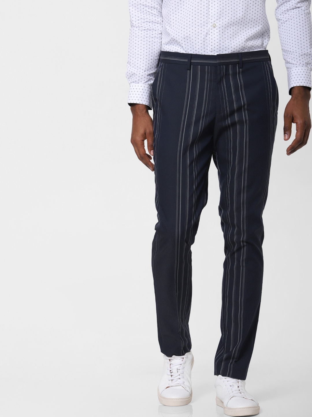 

SELECTED Men Blue Striped Slim Fit Trousers