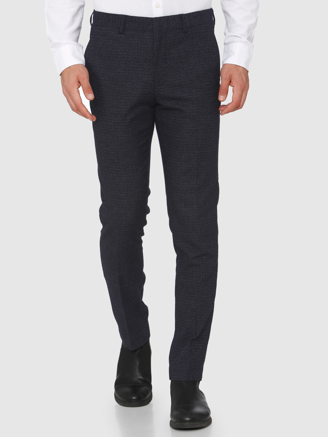 

SELECTED Men Navy Blue Solid Straight Fit Trousers
