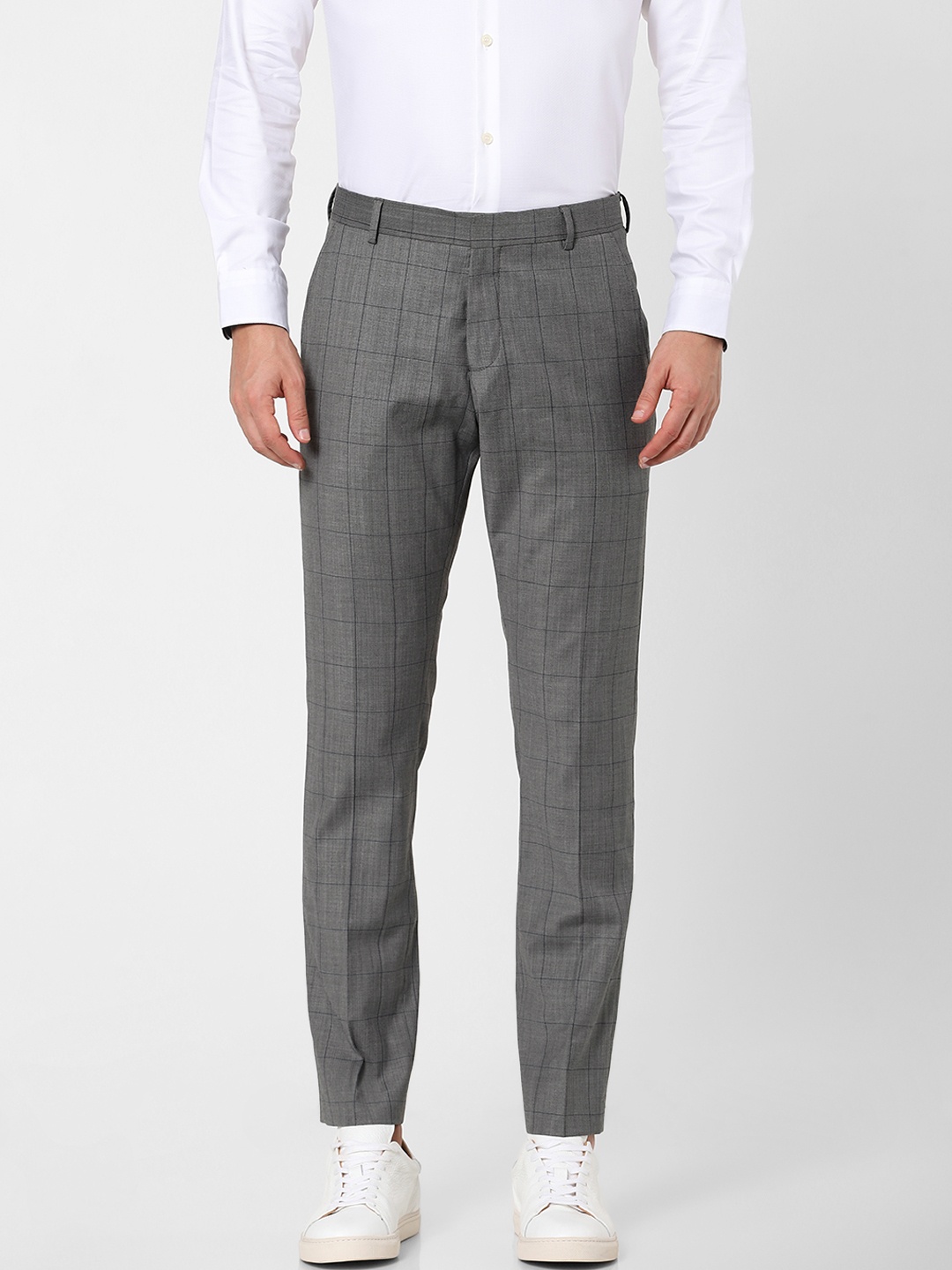 

SELECTED Men Grey Checked Slim Fit Trousers