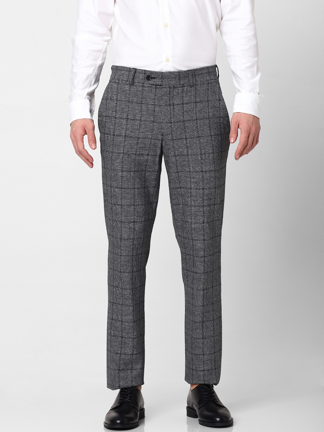 

SELECTED Men Charcoal Grey Checked Slim Fit Trousers