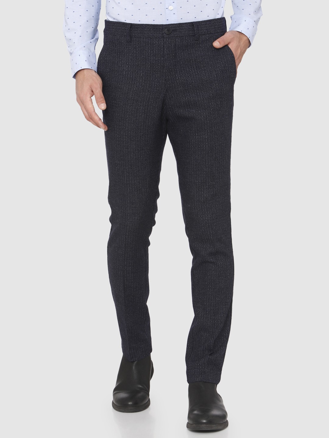 

SELECTED Men Navy Blue Textured Slim Fit Formal Trousers