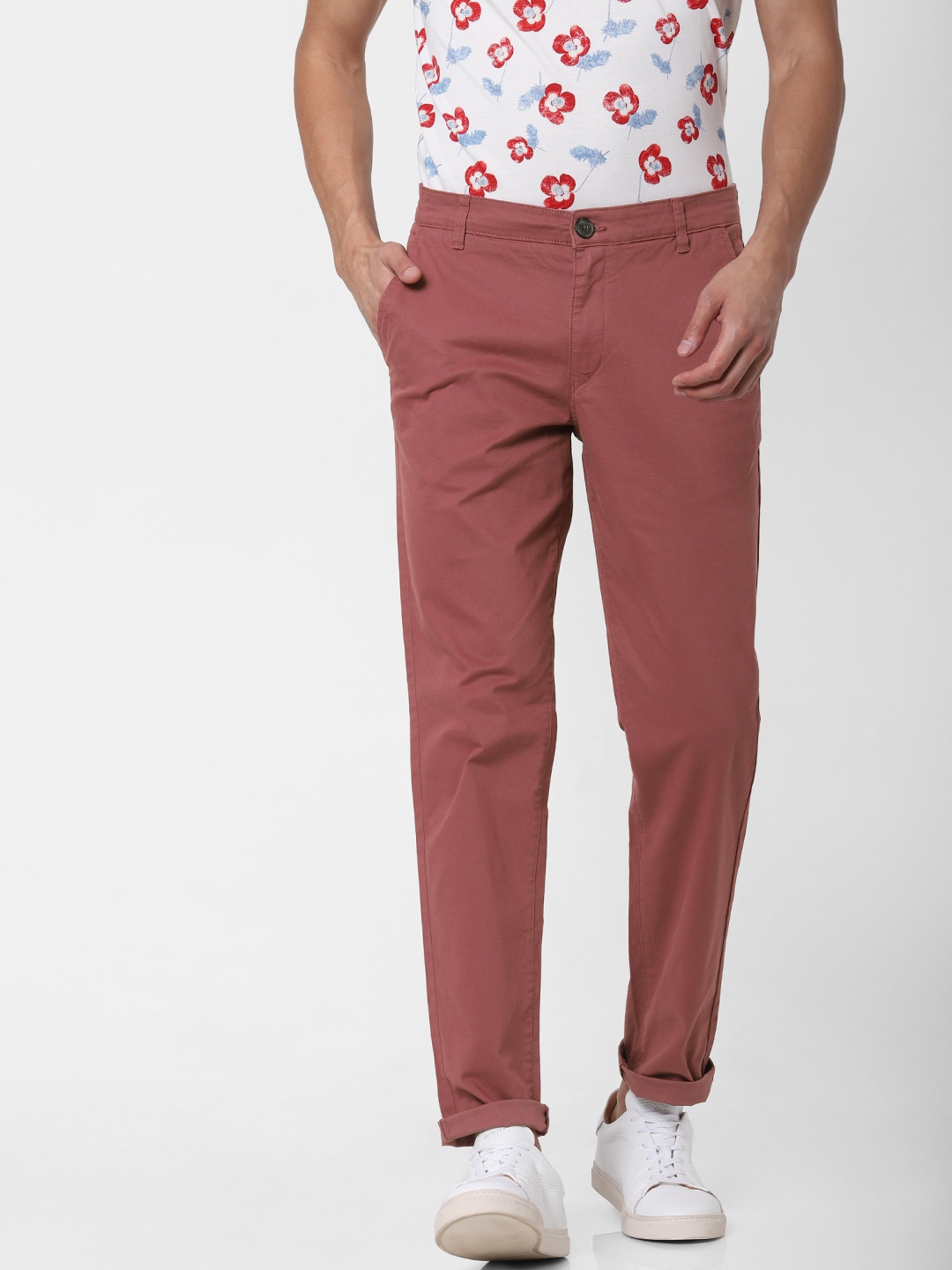 

SELECTED Men Maroon Solid Slim Fit Chinos Trousers