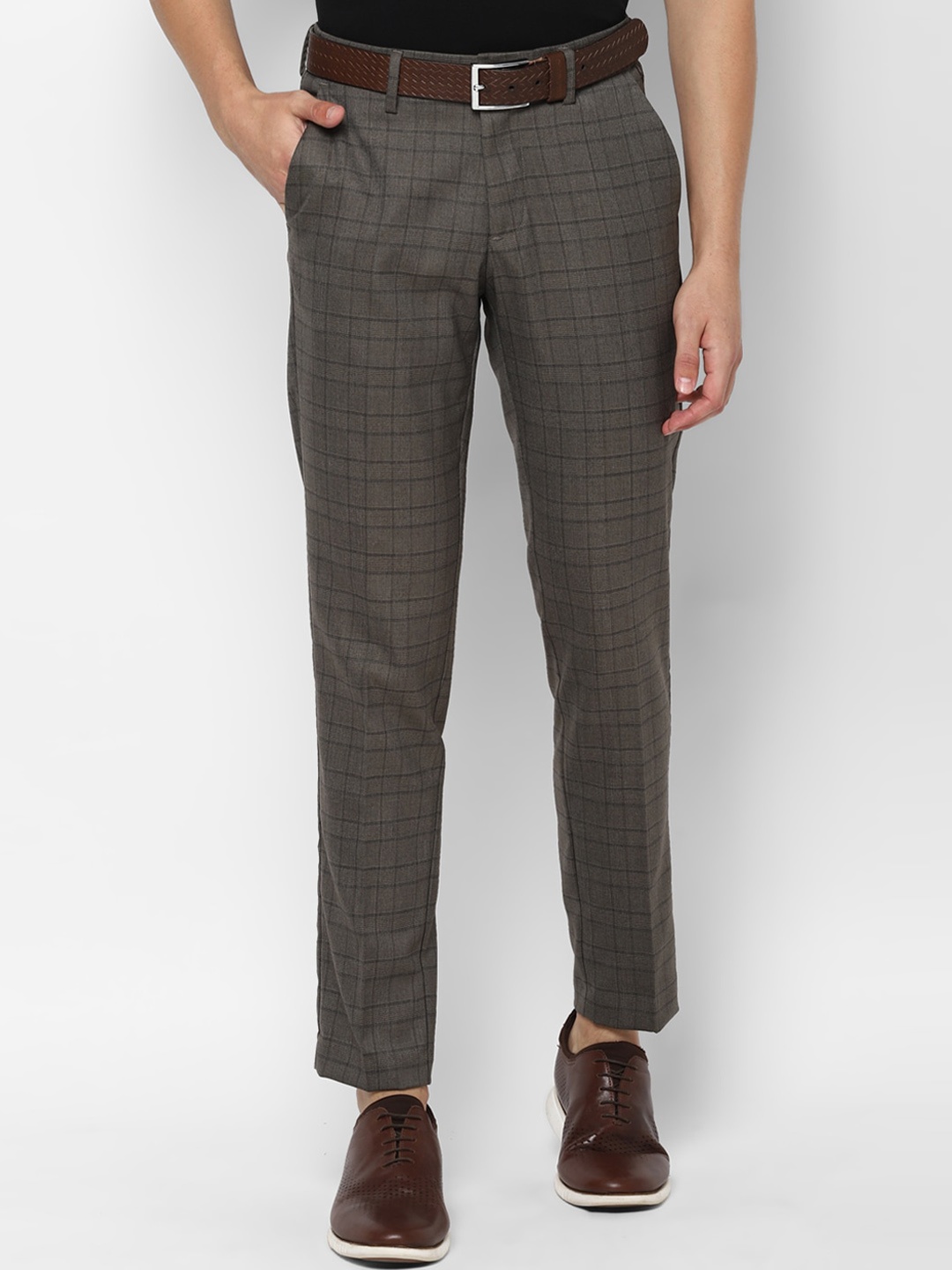 

Allen Solly Men Grey Checked Slim Fit Trousers