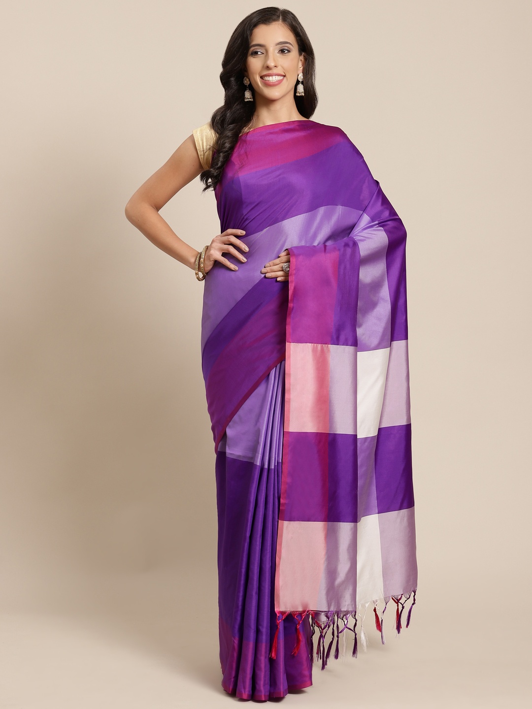

OM SAI LATEST CREATION Women Purple & Pink Colorblocked Art Silk Saree