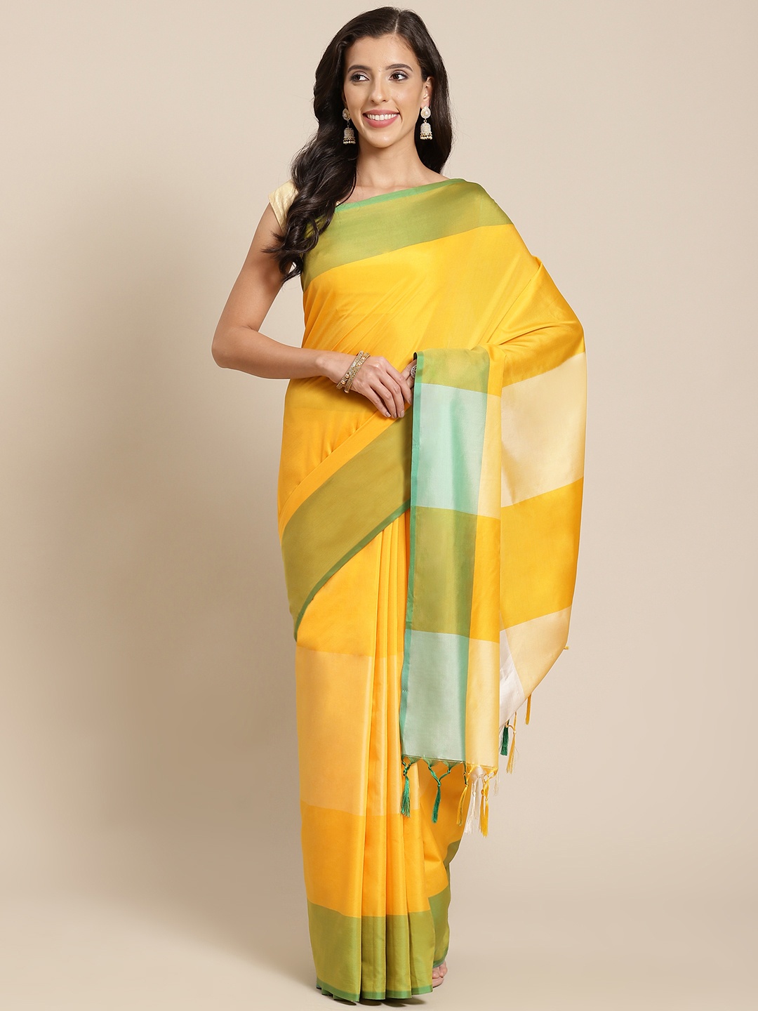

OM SAI LATEST CREATION Yellow Colourblocked Art Silk Saree