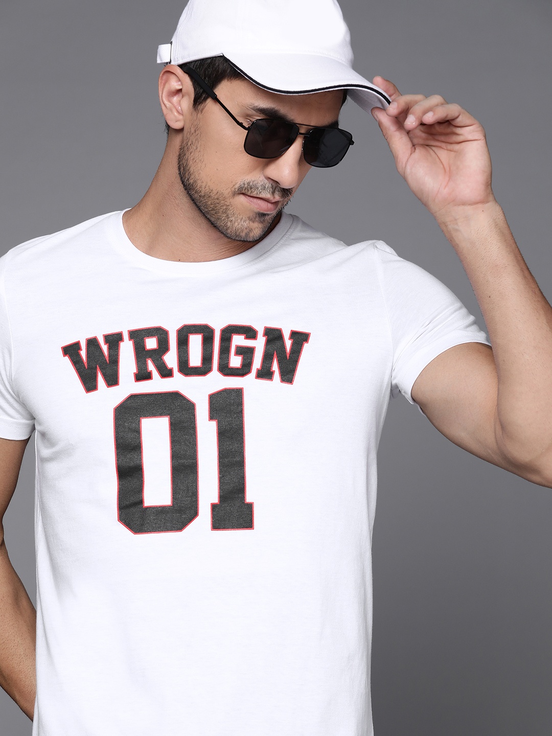 

WROGN Men White Brand Logo Print T-shirt