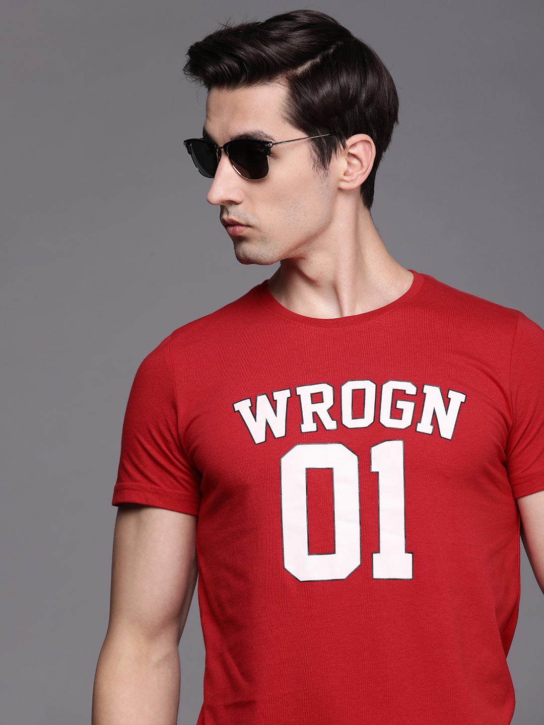 

WROGN Men Red & White Varsity Printed Round Neck T-shirt