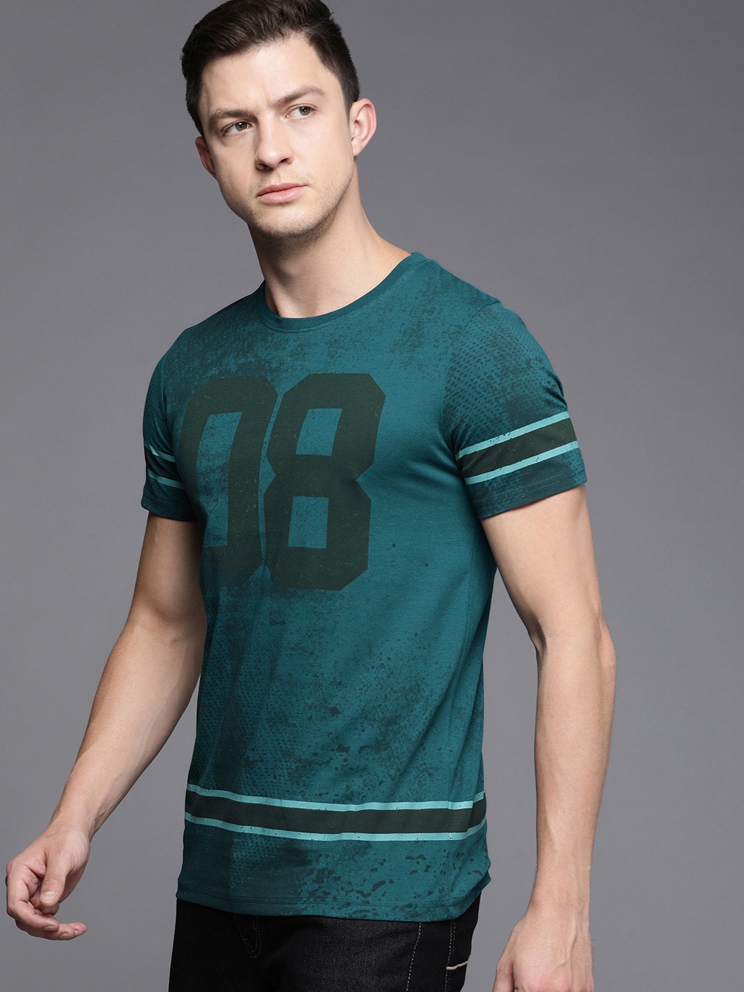 

WROGN Men Teal Green & Black Typography Printed Slim Fit T-shirt