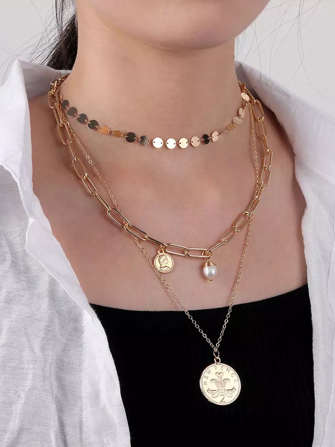 

Shining Diva Fashion Gold-Plated Layered Necklace