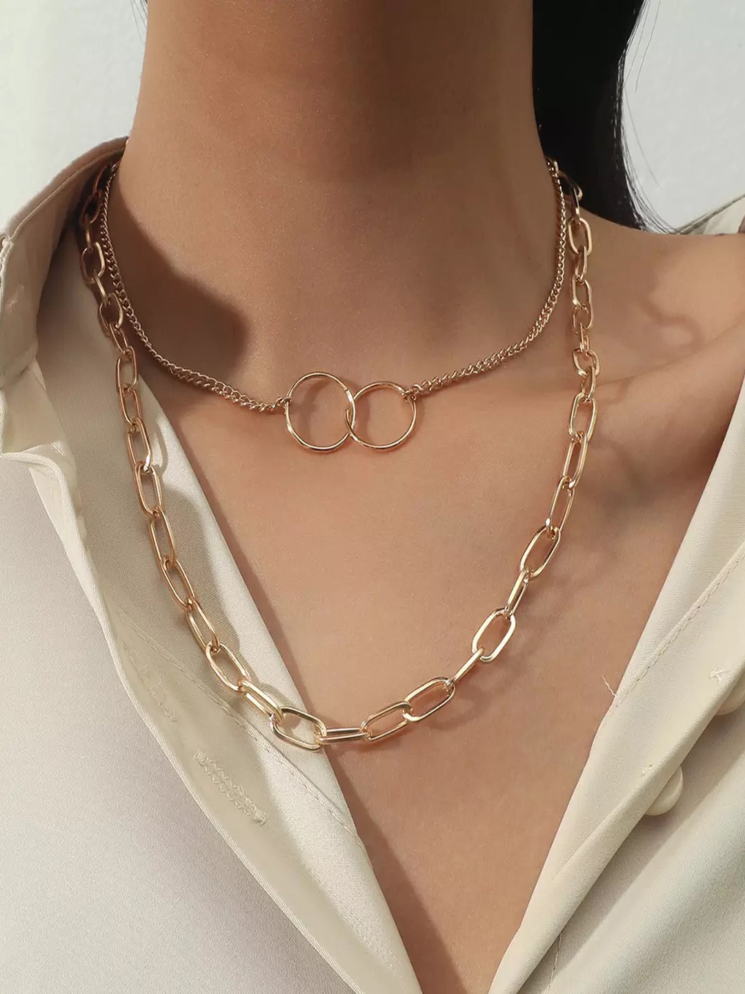 

Shining Diva Fashion Gold-Toned Gold-Plated Layered Necklace