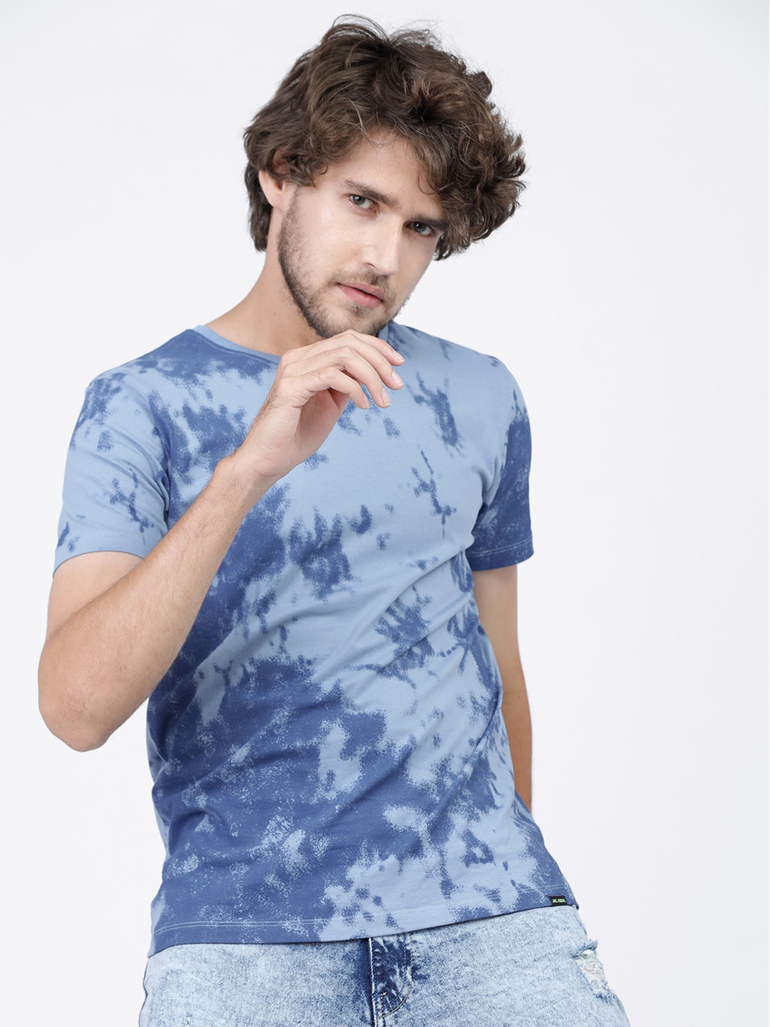 

HIGHLANDER Men Blue Tie & Dye Printed Slim Fit T-shirt