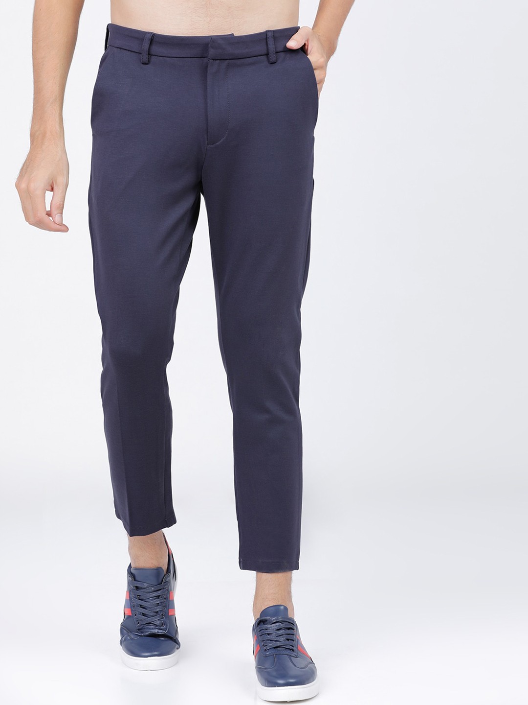 

HIGHLANDER Men Navy Blue Slim Fit Solid Mid-Rise Regular Trousers