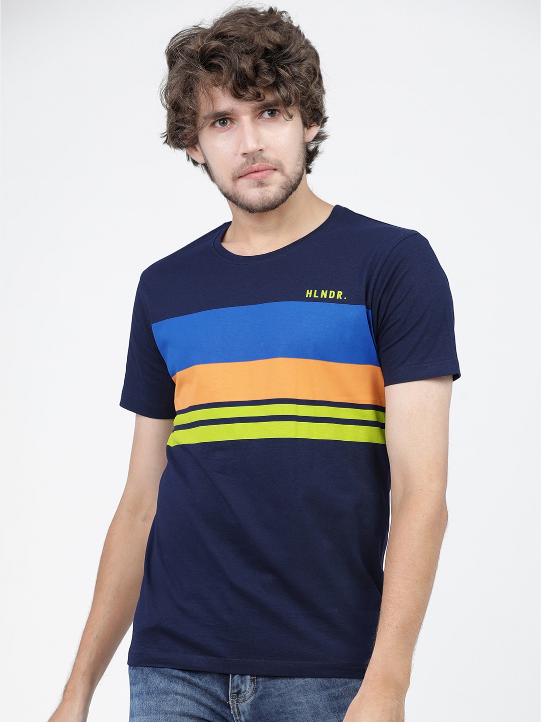 

HIGHLANDER Men Navy Blue & Multicoloured Printed Slim Fit T-shirt