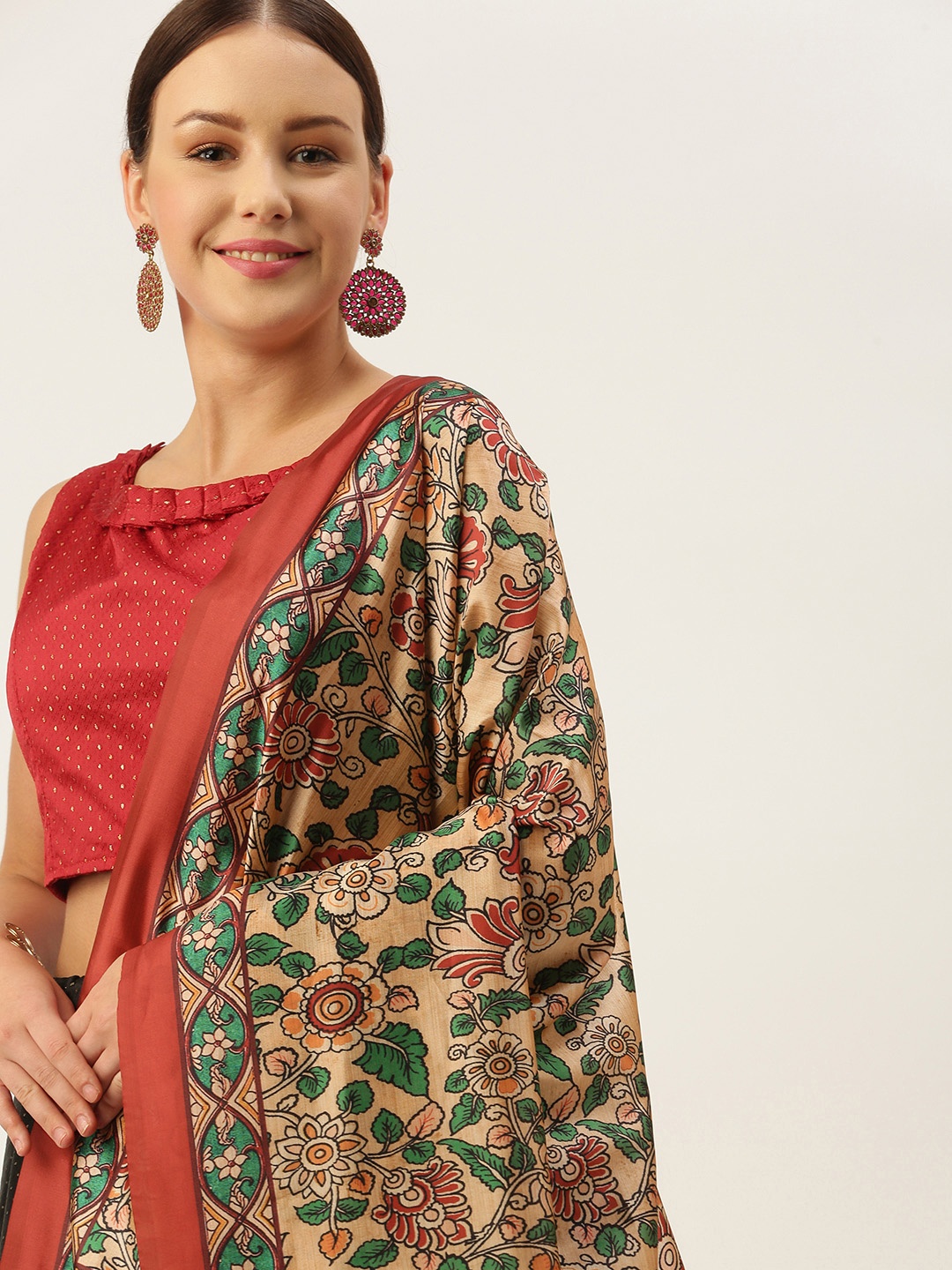 

LADUSAA Black & Red Printed Tie and Dye Semi-Stitched Lehenga & Unstitched Blouse With Dupatta