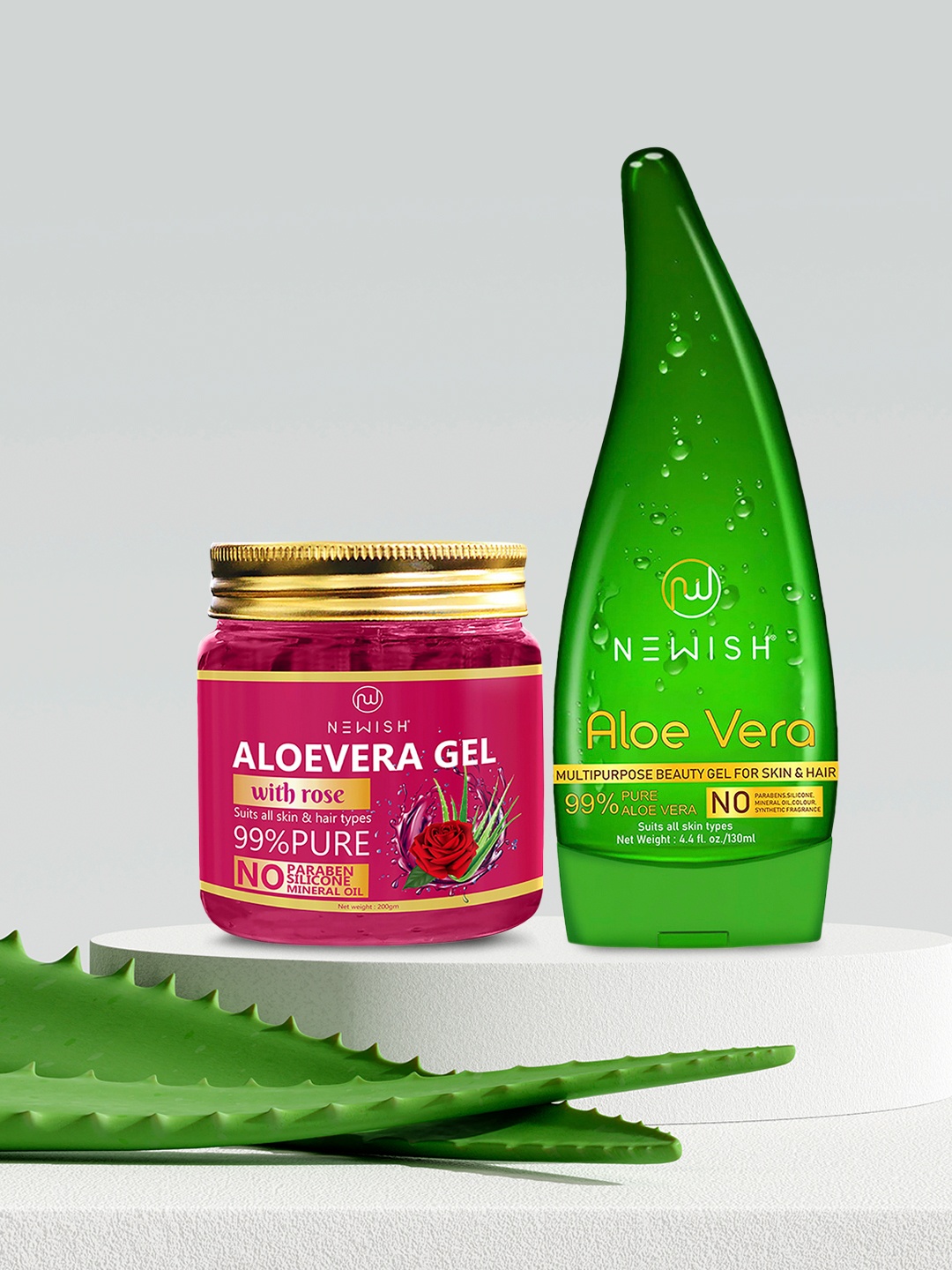 

NEWISH Set of 2 Aloe Vera Gel With Rose Extract & Natural Aloe Vera Gel For Skin & Hair, Pink