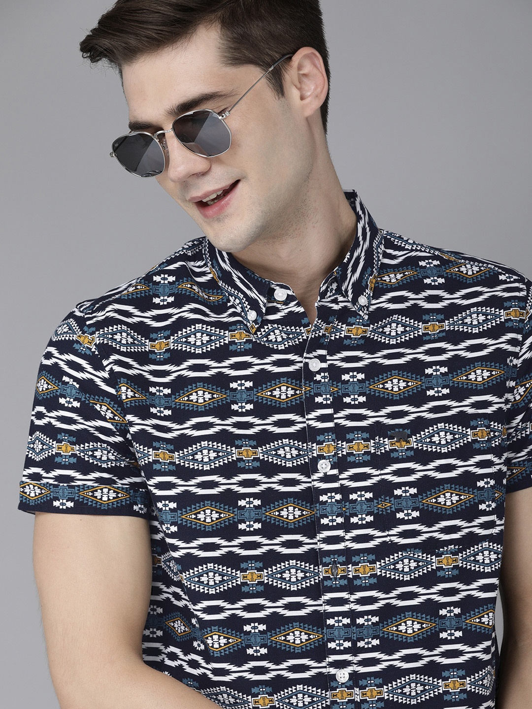 

THE BEAR HOUSE Men Blue Aztec Printed Slim Fit Casual Shirt