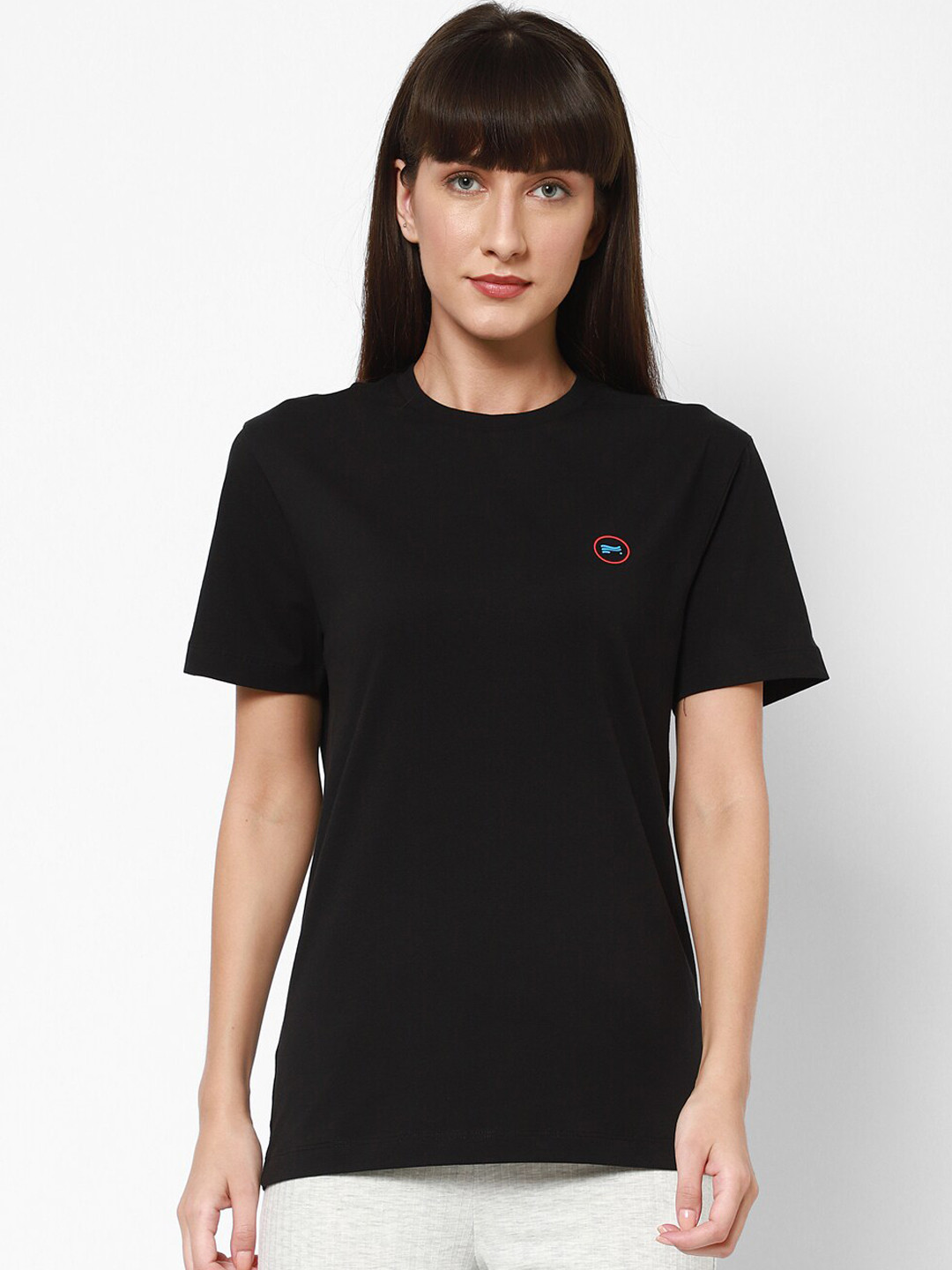 

COASTLAND Women Black Solid Cotton Lounge T-shirts