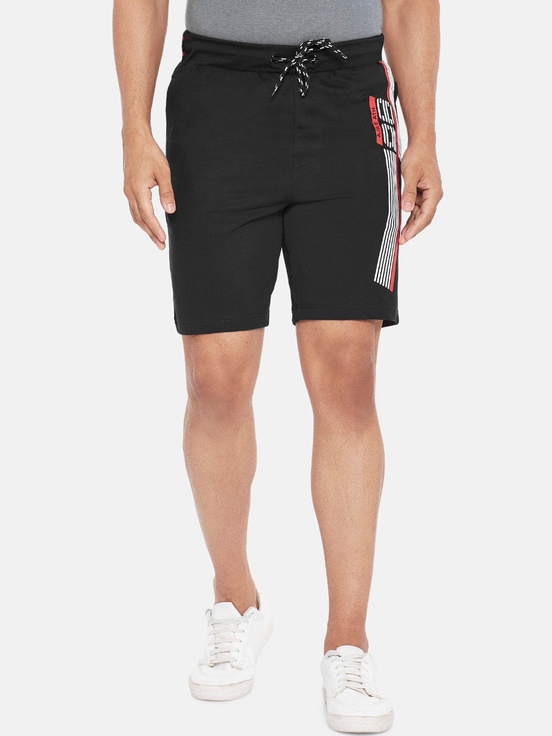 

Ajile by Pantaloons Men Black Printed Slim Fit Mid-Rise Pure Cotton Sports Shorts
