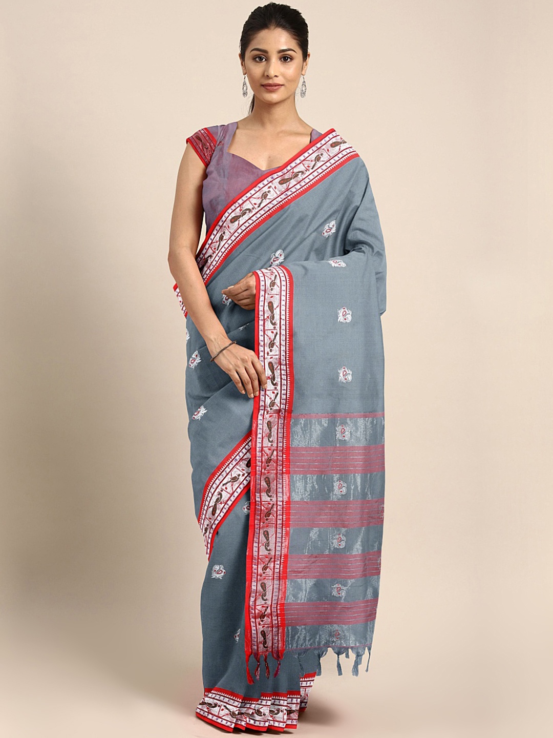 

KALINI Blue Ethnic Motifs Pure Cotton Banarasi Saree