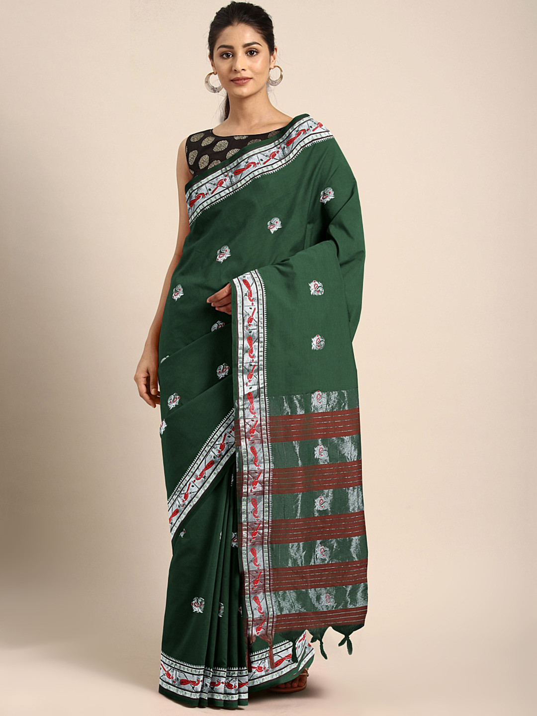 

KALINI Green & Silver Woven Design Banarasi Saree