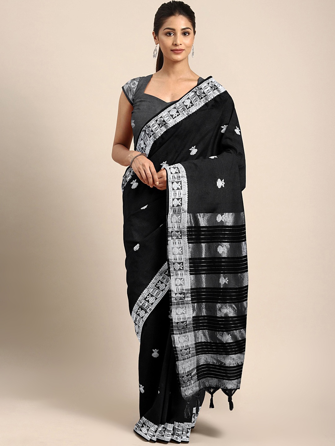 

KALINI Black Pure Cotton Banarasi Saree