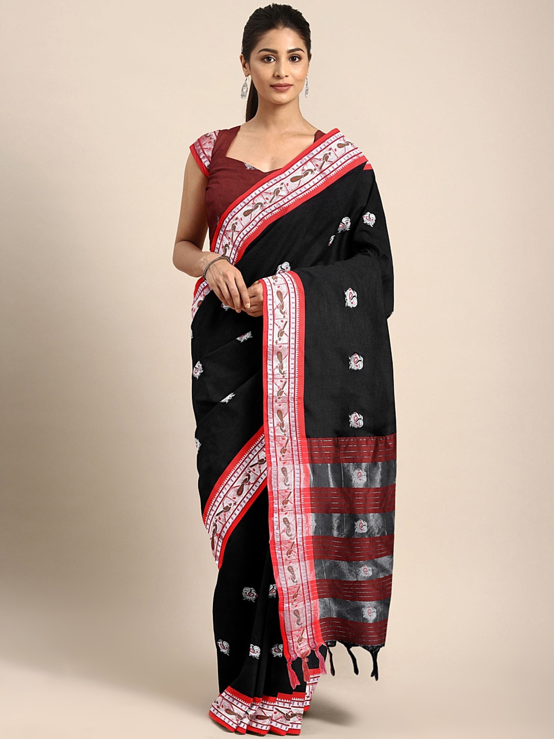 

KALINI Black Ethnic Motifs Pure Cotton Banarasi Saree