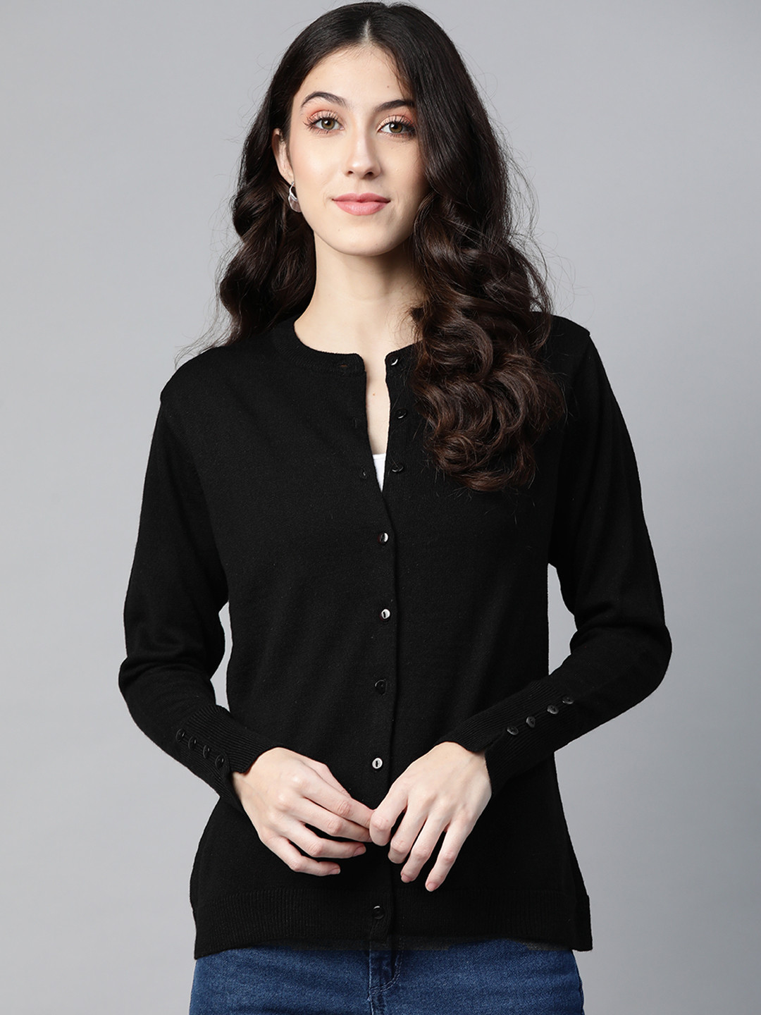 

PICOT Women Black Solid Cardigan