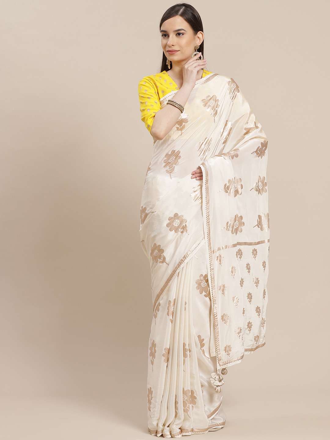 

Masaba Off White & Golden Floral Printed Designer Saree
