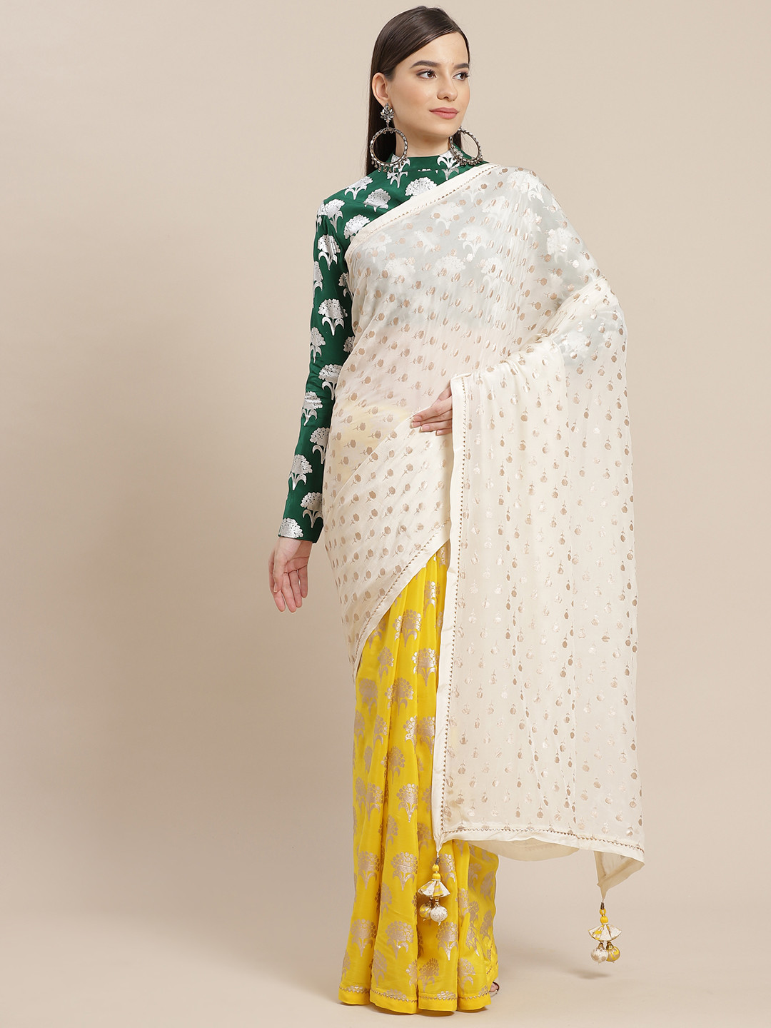 

Masaba Yellow & White Ethnic Motifs Printed Designer Saree