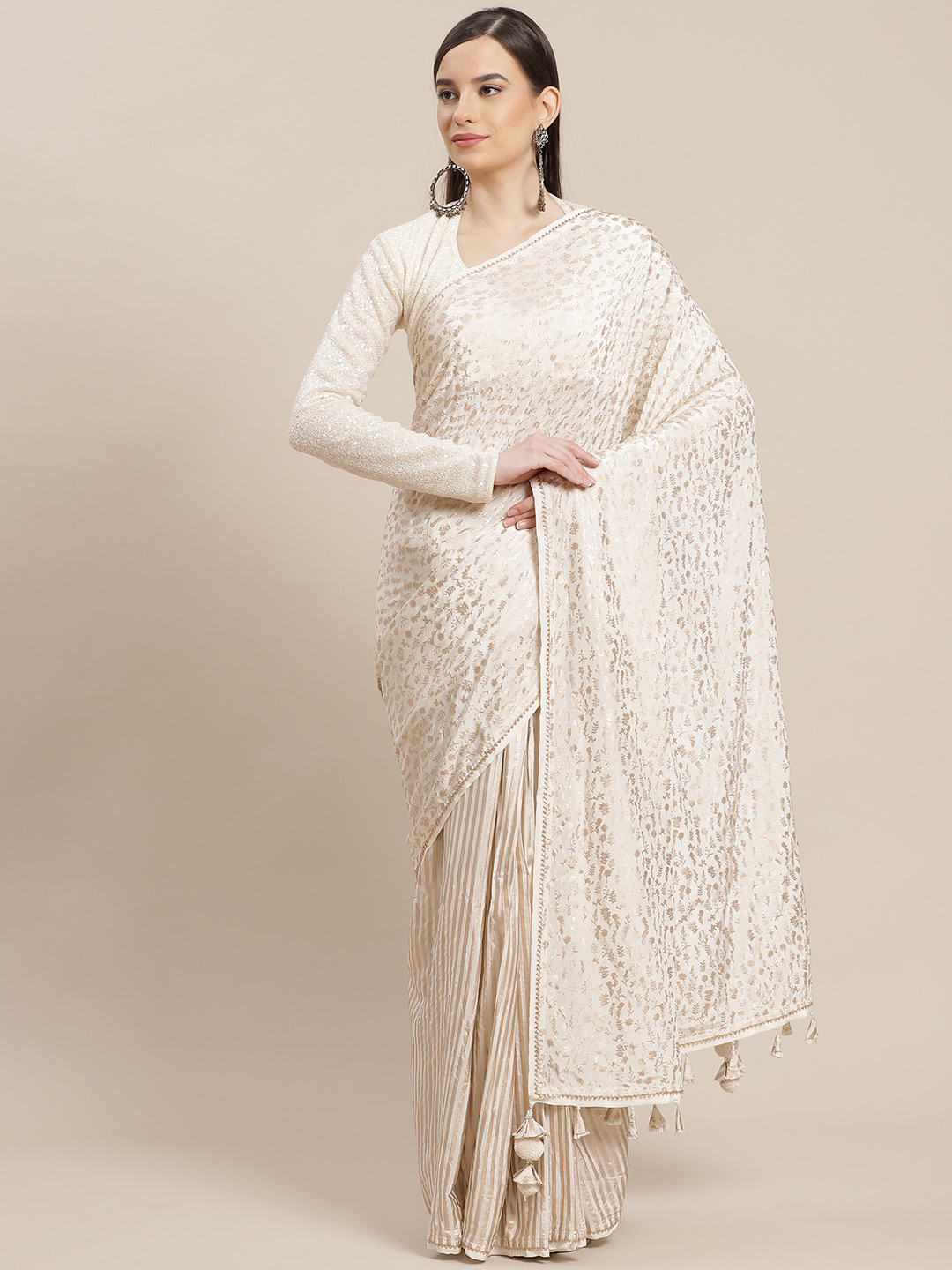 

Masaba Off White & Golden Floral Printed Designer Saree