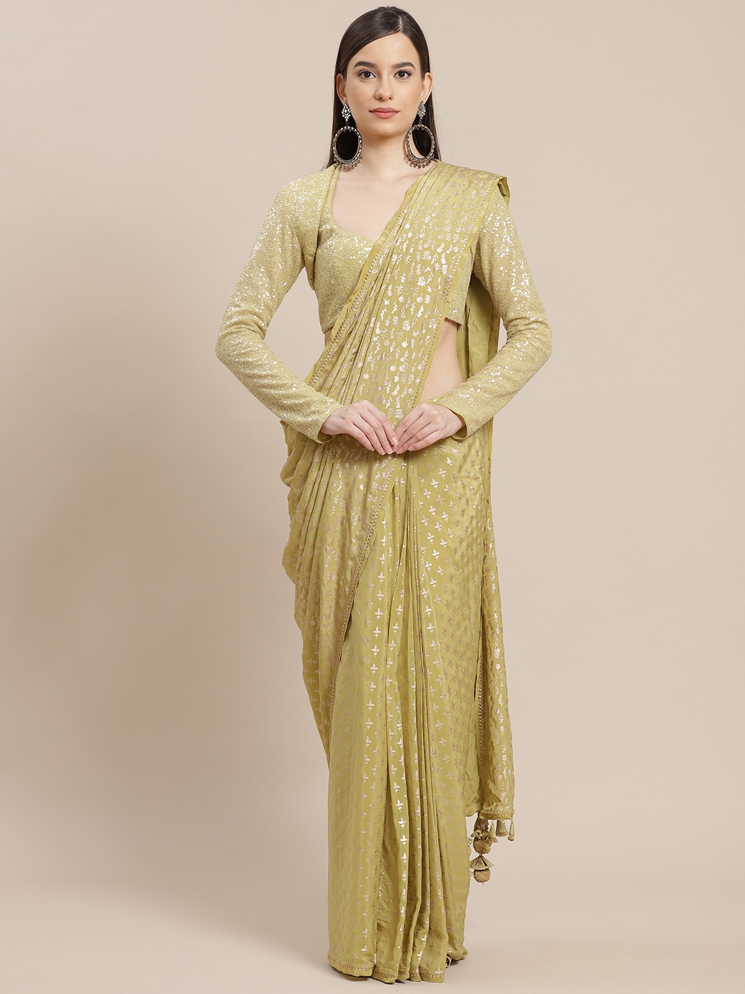 

Masaba Green & Golden Floral Printed Designer Saree