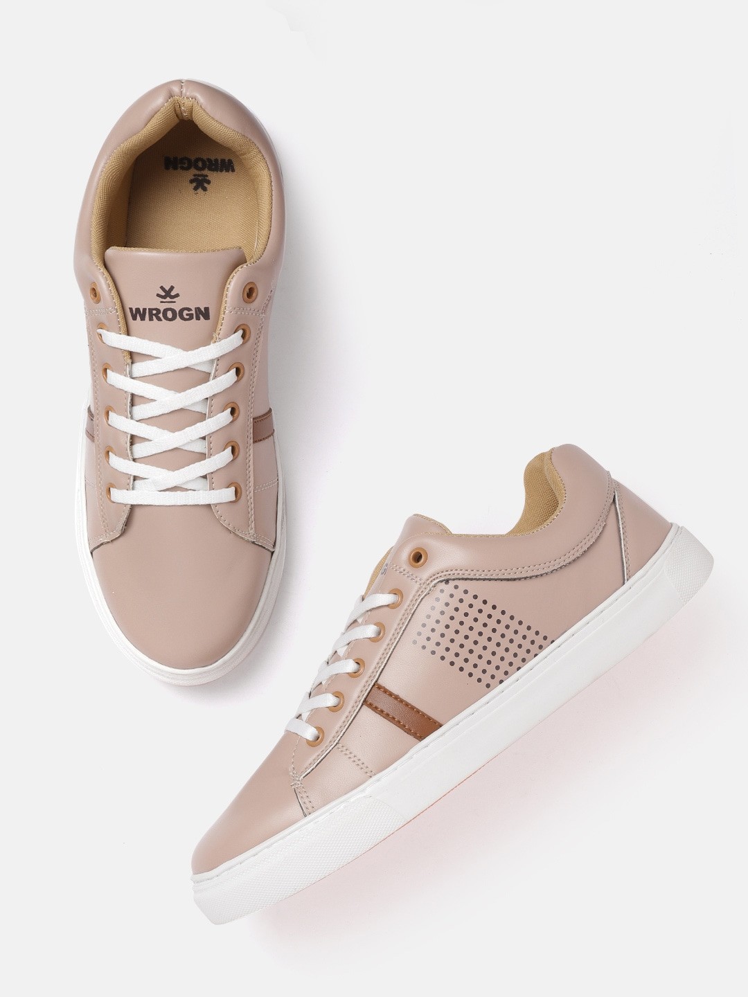 

WROGN Men Beige Solid Sneakers with Printed Detail