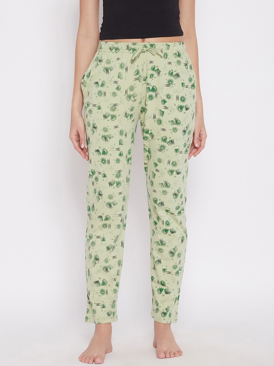 

C9 AIRWEAR Women Mint Green Floral Print Pure Cotton Lounge Pants