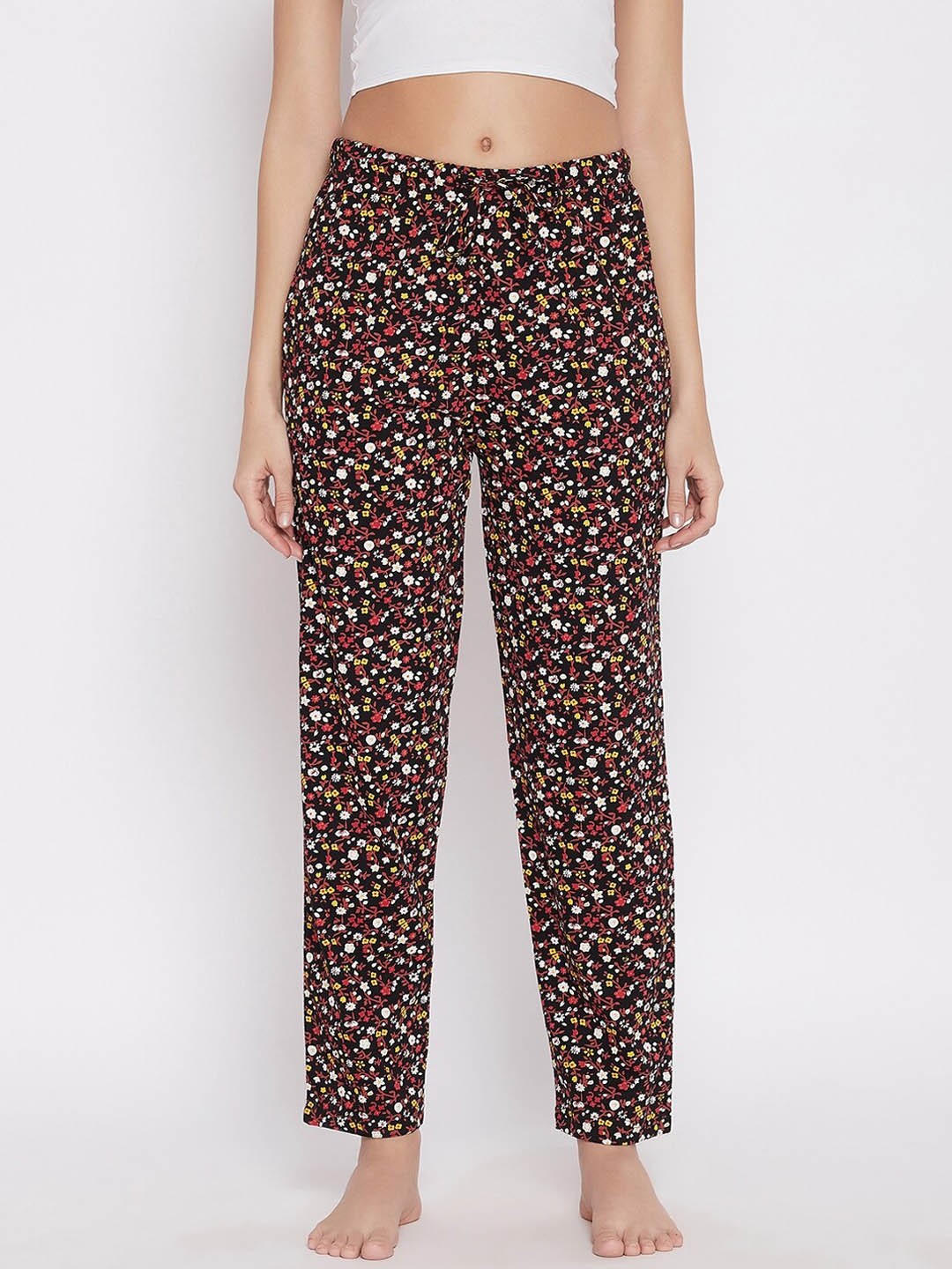 

C9 Airwear Women Black & Pink Floral Printed Pure Cotton Lounge Pants