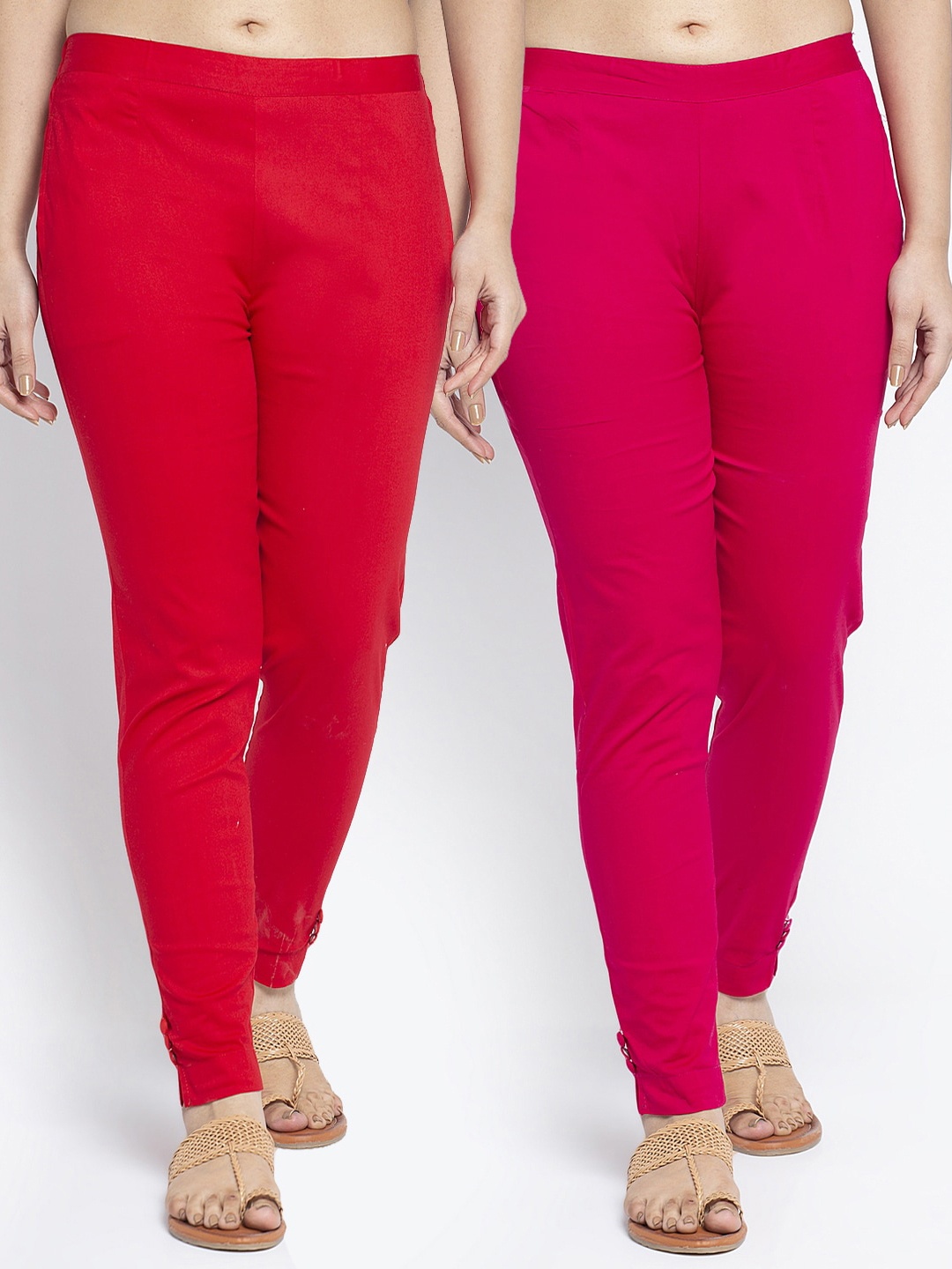 

GRACIT Women Pack Of 2 Red & Pink Solid Regular Trousers