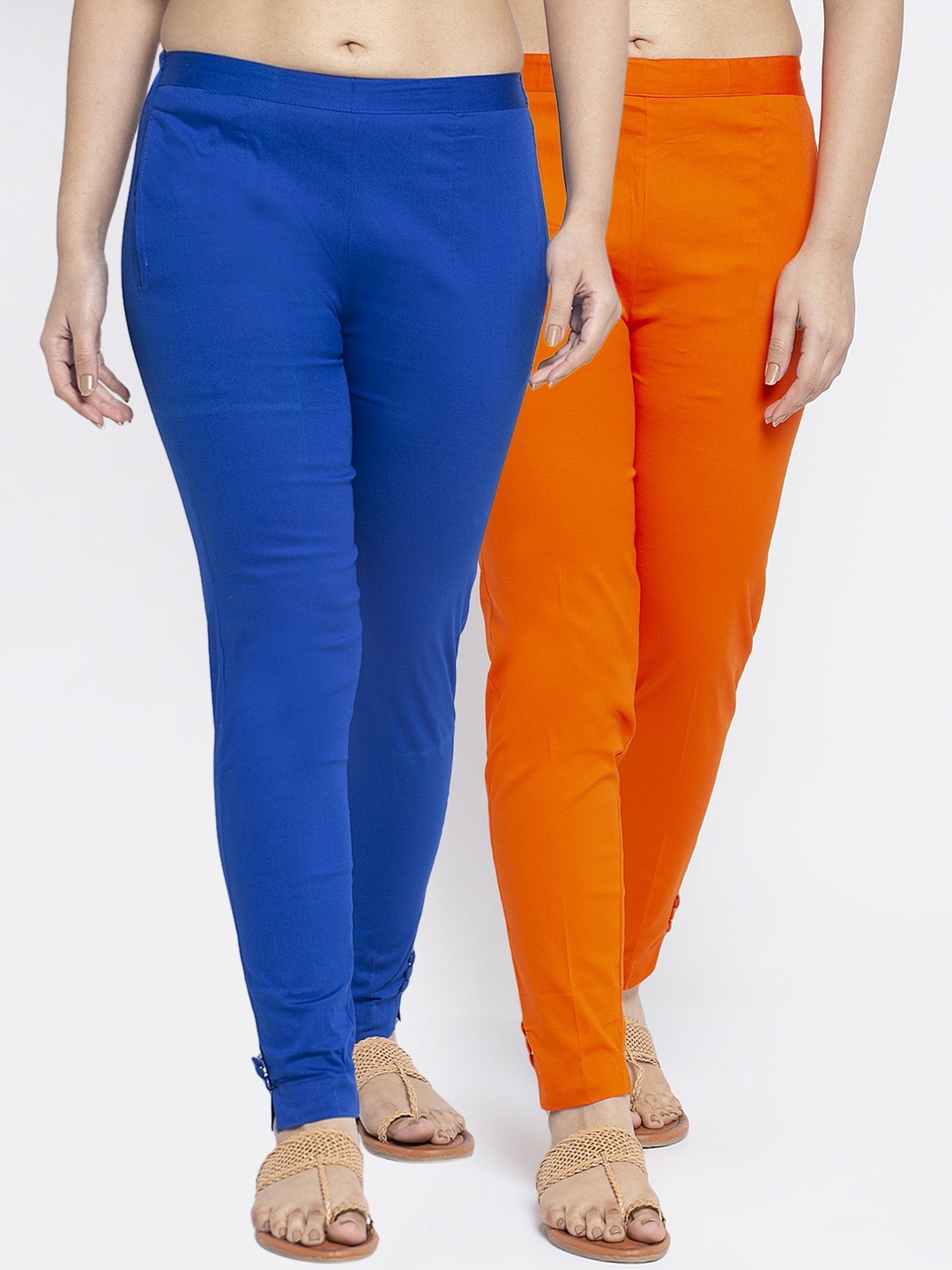 

GRACIT Women Pack Of 2 Blue & Orange Solid Cigerette Trousers