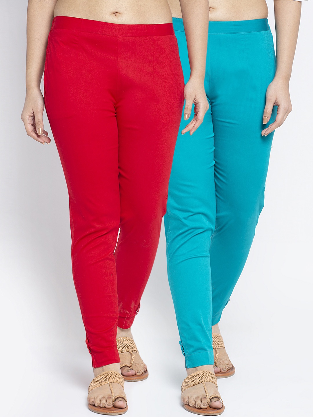 

GRACIT Women Pack Of 2 Solid Cigarette Trousers, Red