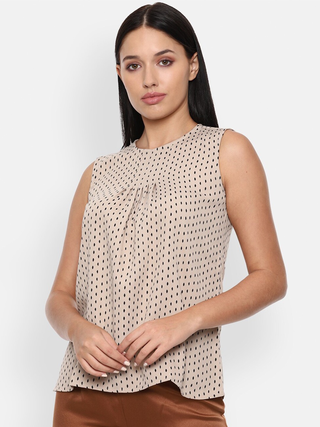 

Van Heusen Woman Beige & Black Printed Regular Top