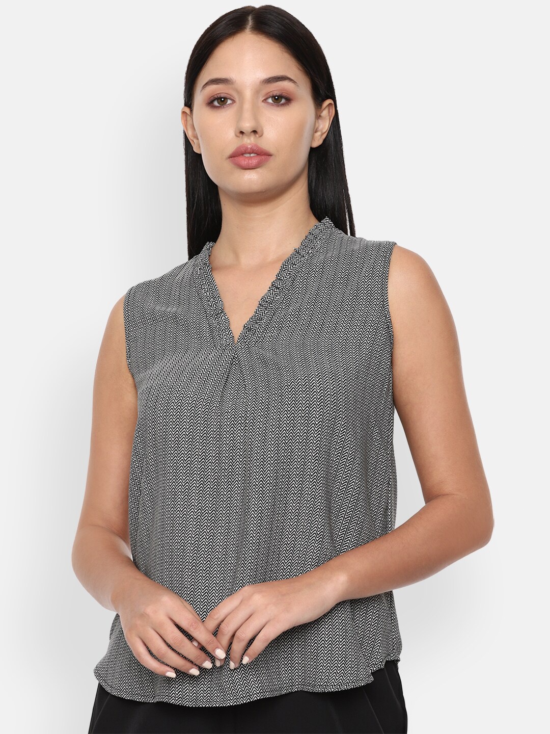 

Van Heusen Woman Grey Striped Regular Top