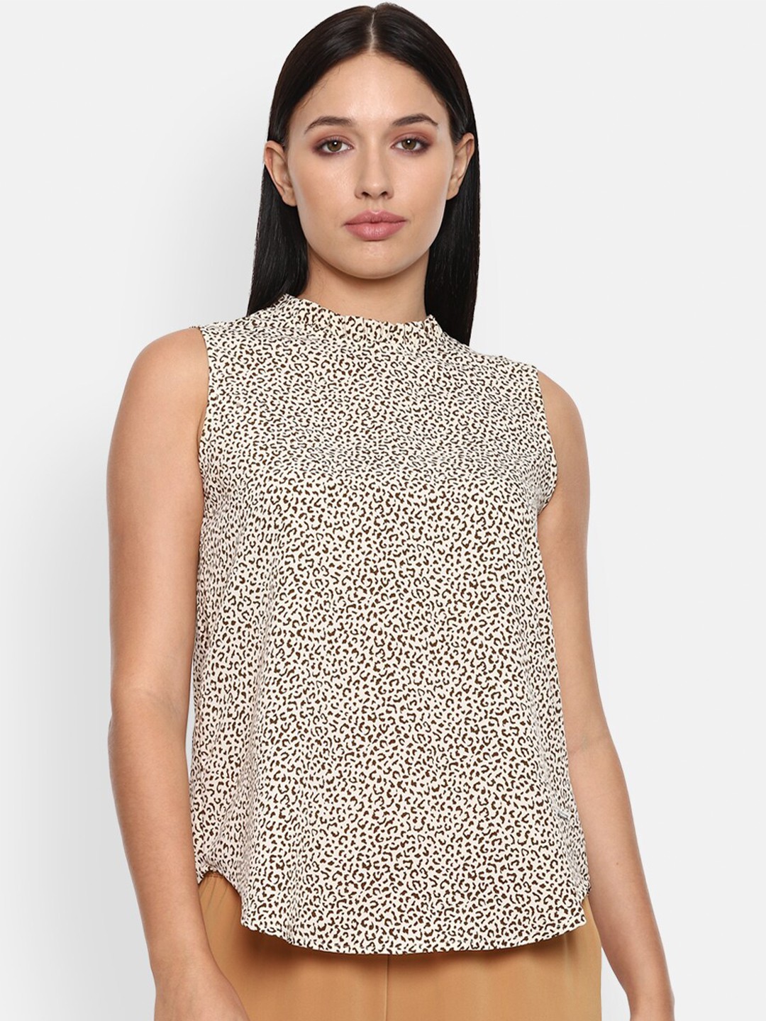 

Van Heusen Woman Beige Animal Printed High Neck Regular Top