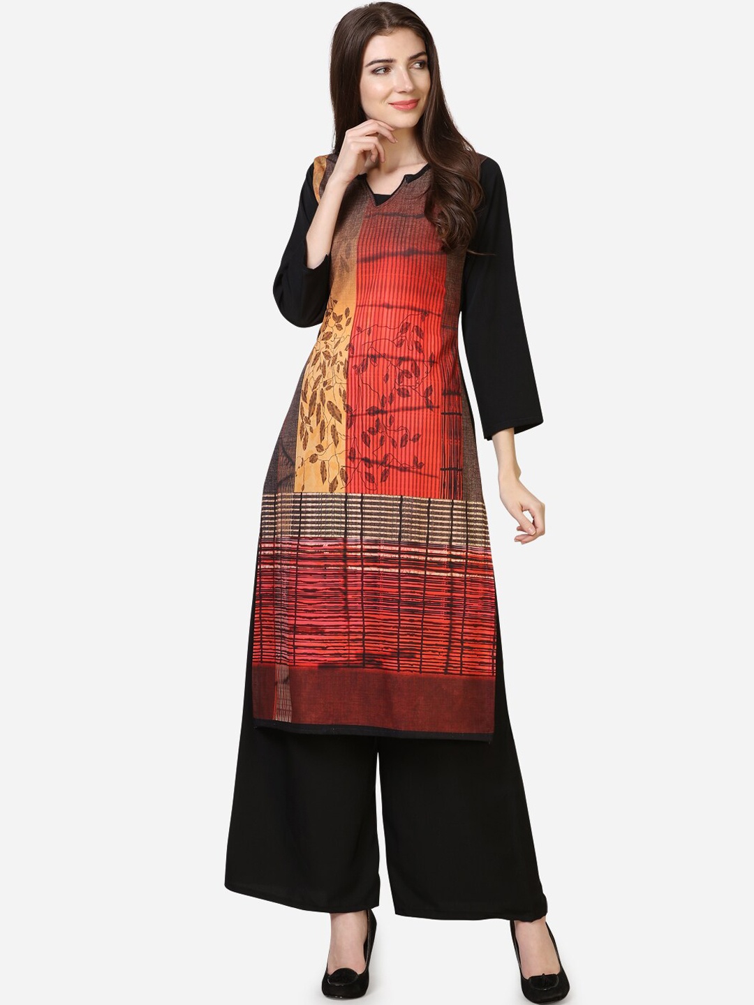 

SAADHVI Women Black & Multicoloured Printed Crepe Kurta