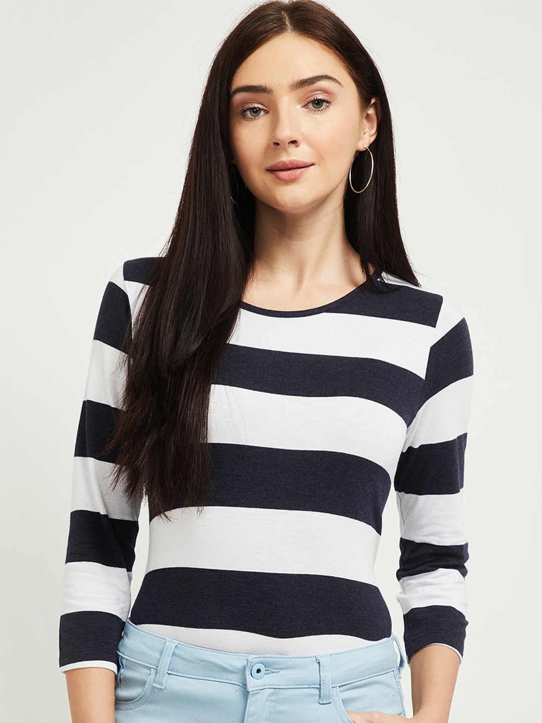 

max Women Blue & White Striped Regular Top